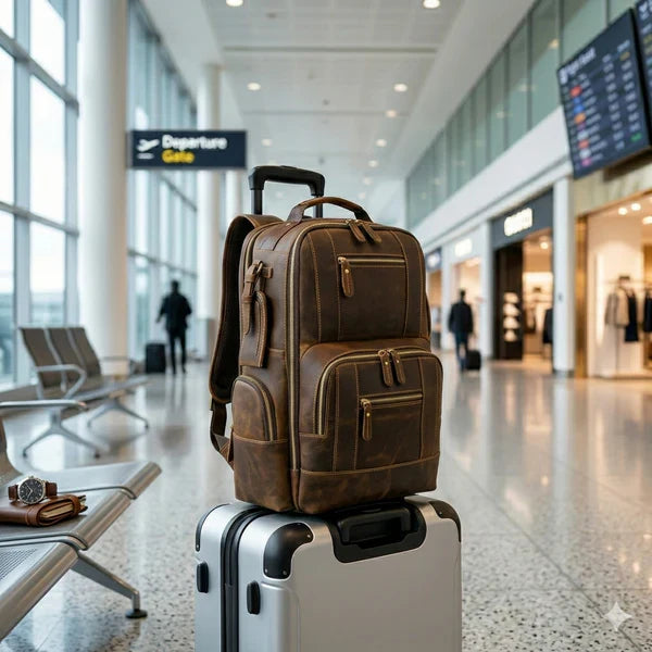 VINTAGE COWHIDE LEATHER TRAVEL BACKPACK