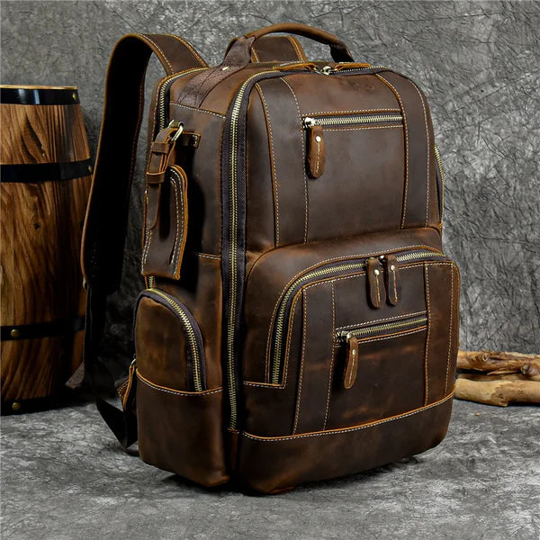 VINTAGE COWHIDE LEATHER TRAVEL BACKPACK