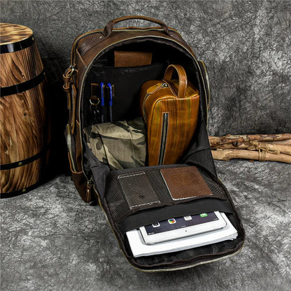 VINTAGE COWHIDE LEATHER TRAVEL BACKPACK