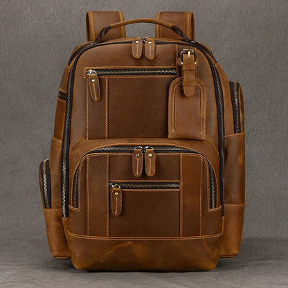 VINTAGE COWHIDE LEATHER TRAVEL BACKPACK